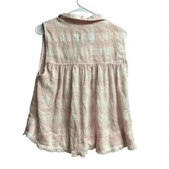 Free People Hey There Sunshine Button Down Pink and White Checks Blouse Medium - Picture 9 of 9